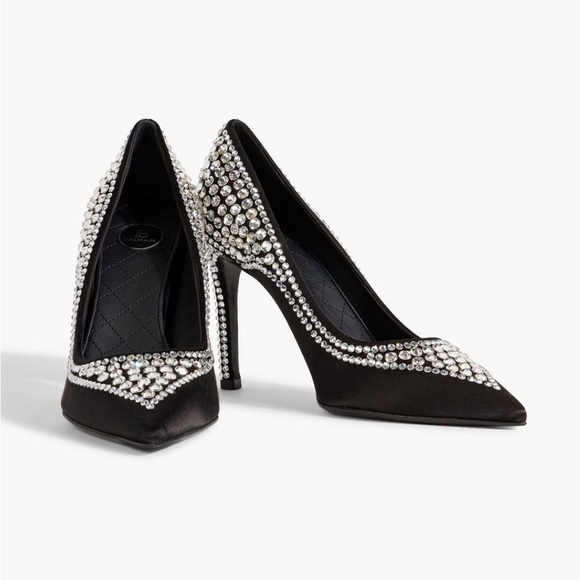 NIB Balmain Crystal-embellished Satin Pumps Size 39